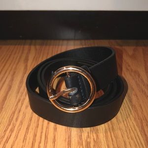 New Faux Leather Gold Circle Buckle Belt